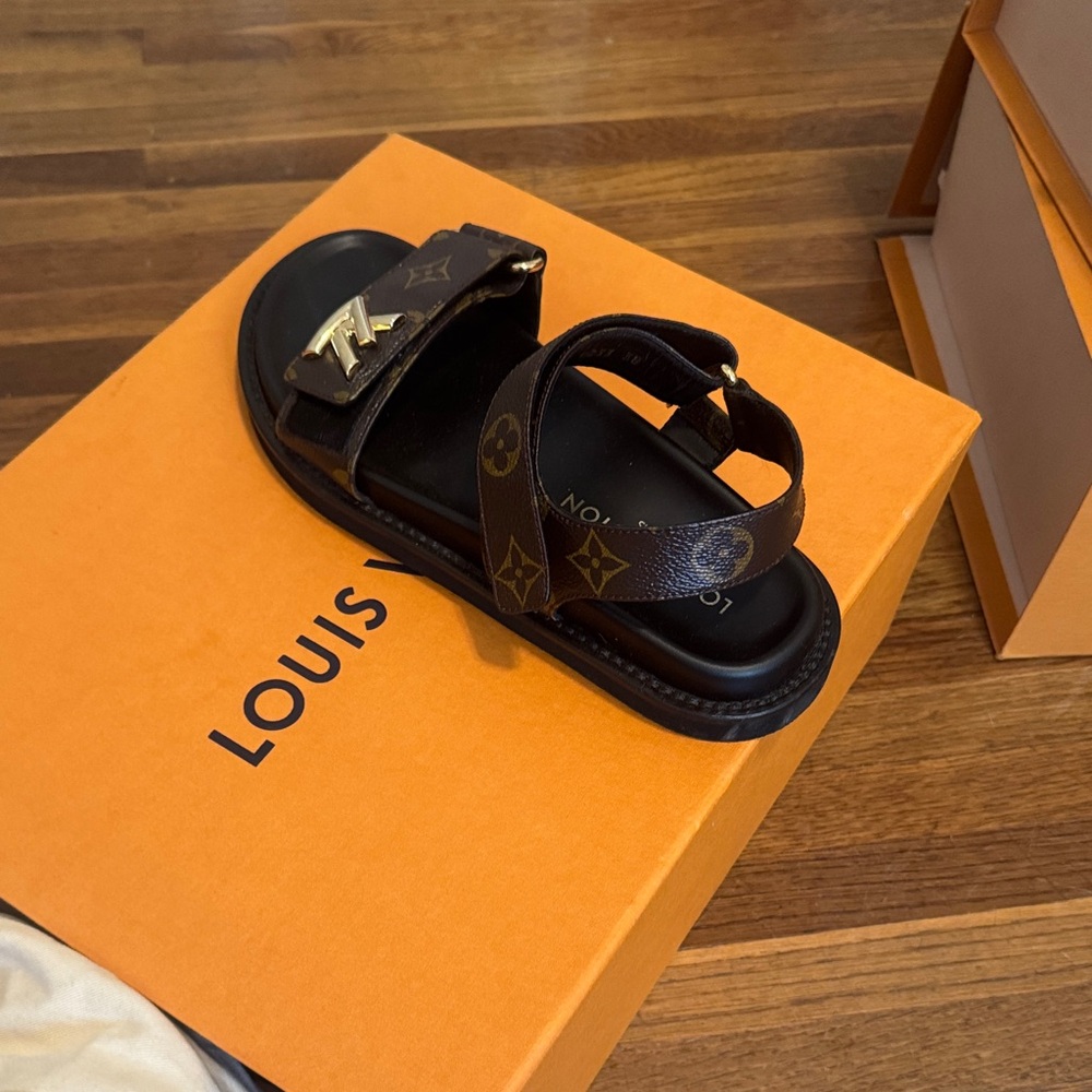Louis Vuitton Black and Brown Monogram Sandals